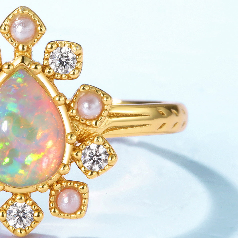 Opal Pear Cut Vintage Style Adjustable Ring