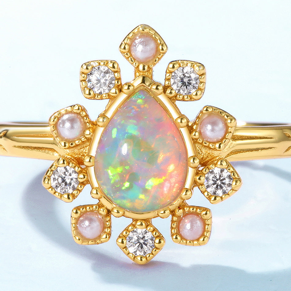 Opal Pear Cut Vintage Style Adjustable Ring