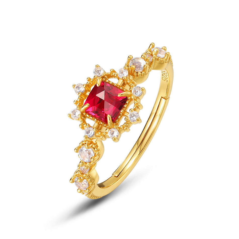 Ruby Cushion Cut Vintage Style Adjustable Ring