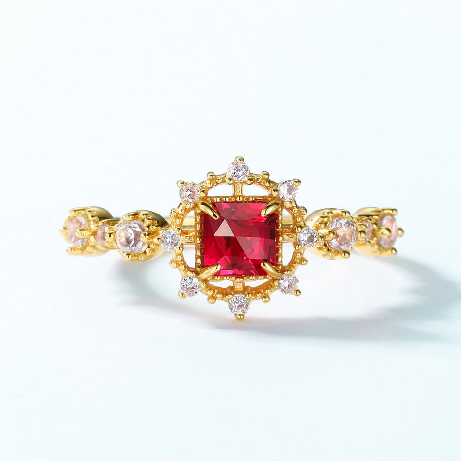 Ruby Cushion Cut Vintage Style Adjustable Ring