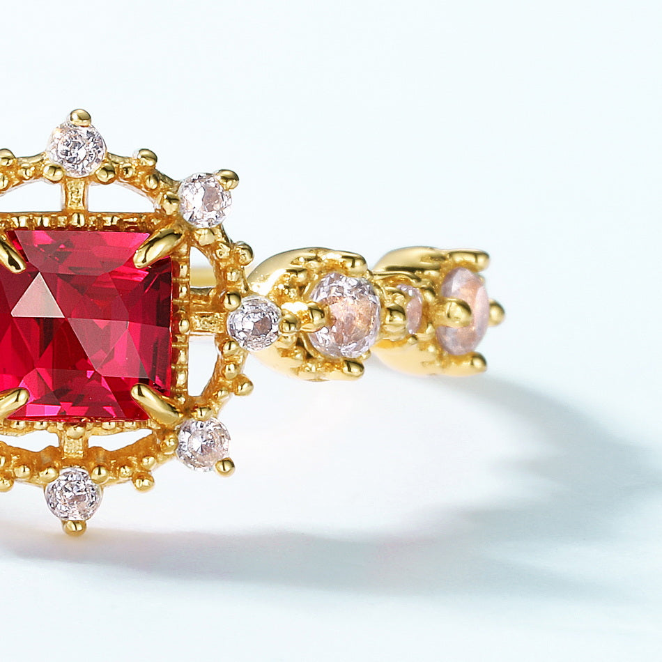 Ruby Cushion Cut Vintage Style Adjustable Ring