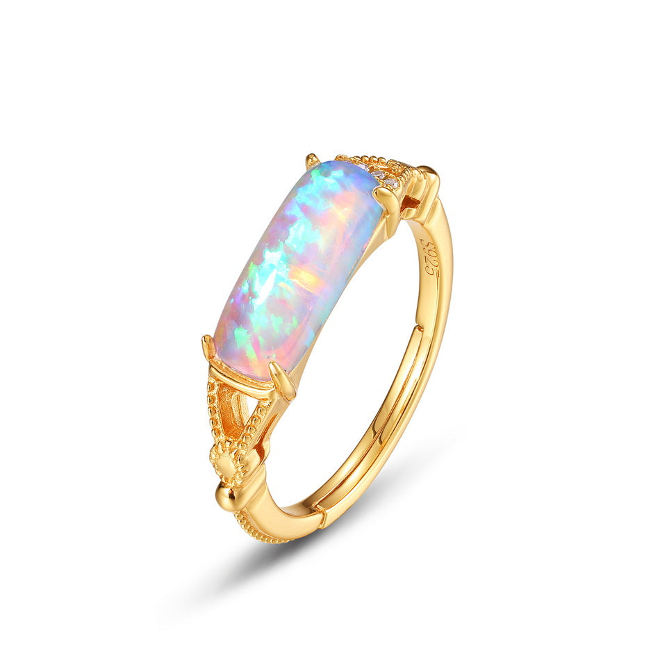 Opal Band Vintage Style Adjustable Ring