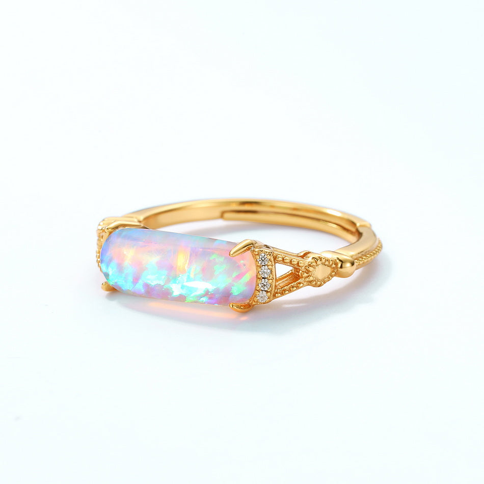 Opal Band Vintage Style Adjustable Ring