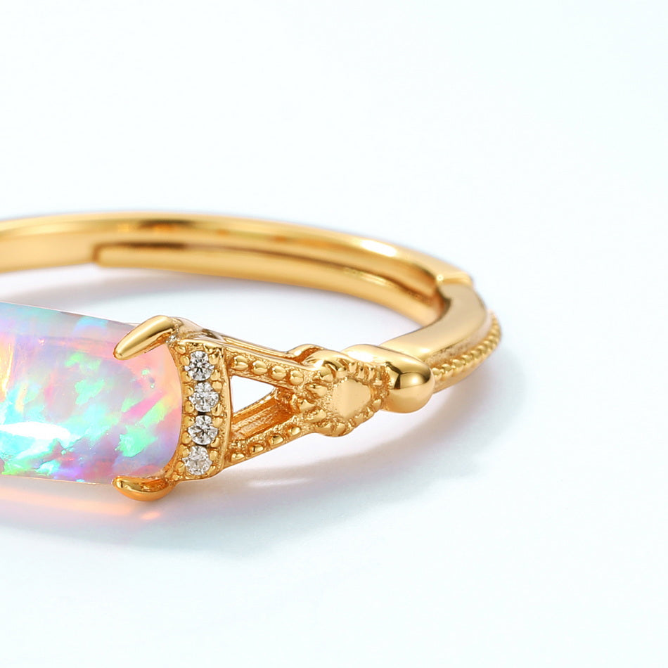 Opal Band Vintage Style Adjustable Ring