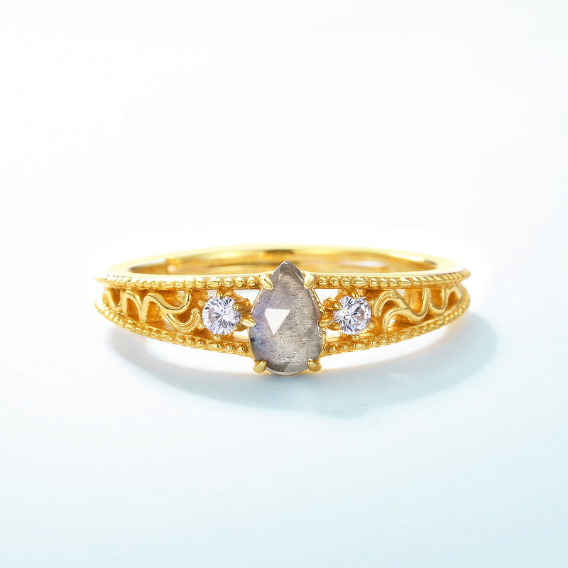 Labradorite Pear Cut Vintage Style Ring