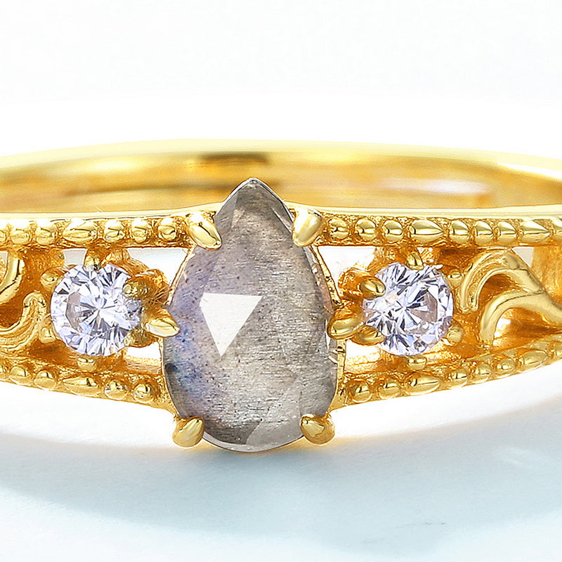 Labradorite Pear Cut Vintage Style Ring