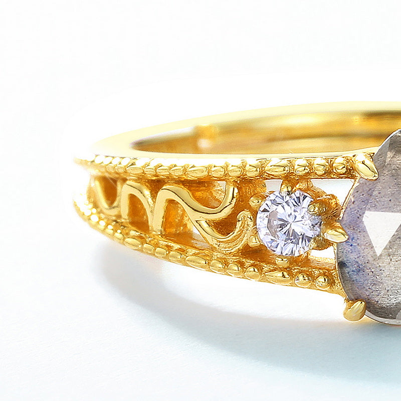 Labradorite Pear Cut Vintage Style Ring