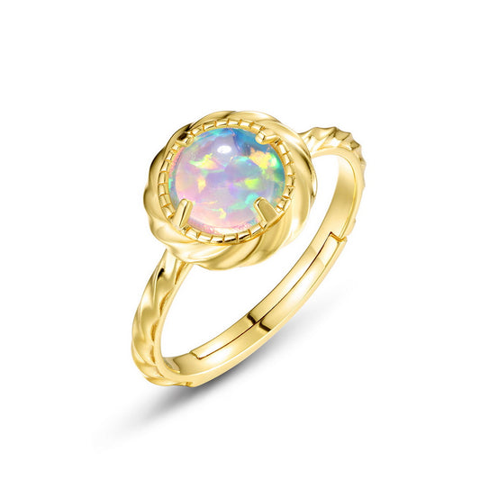 Opal Round Cut Adjustable Ring