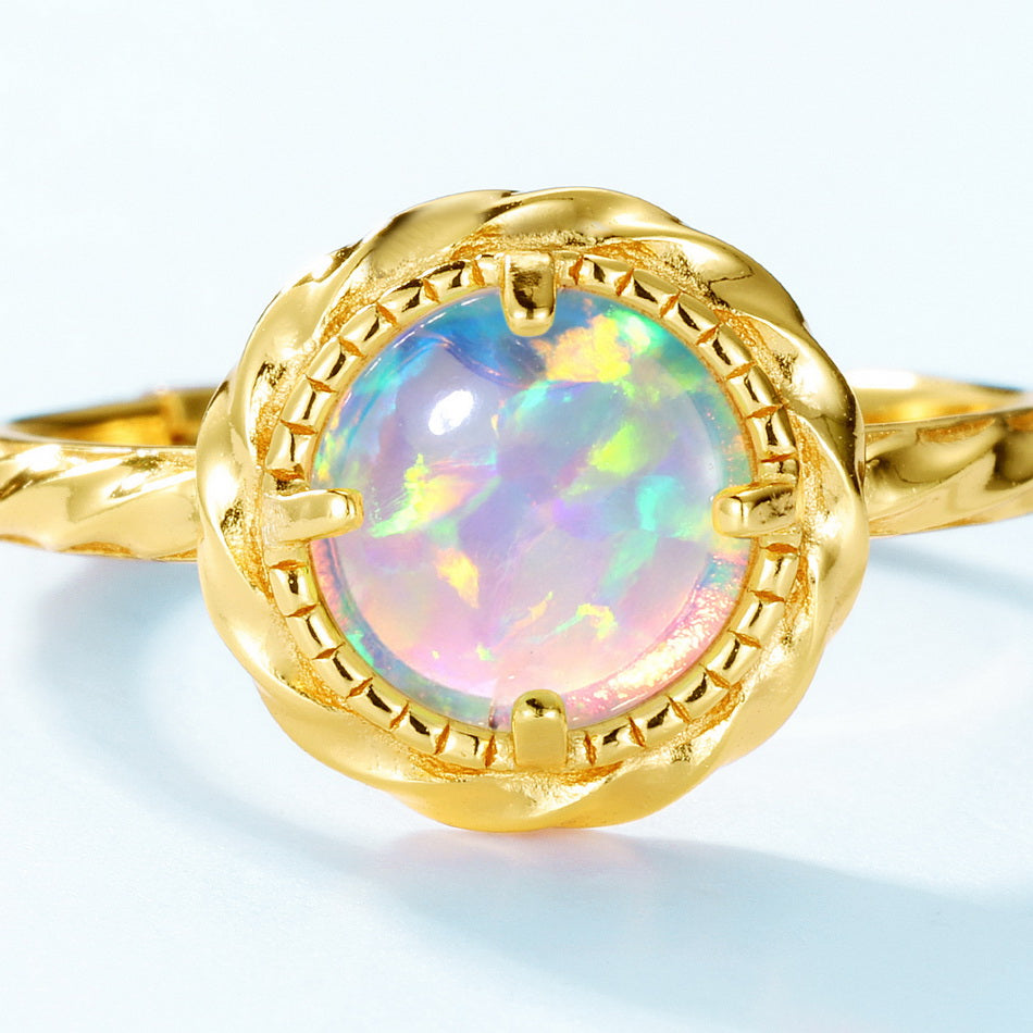 Opal Round Cut Adjustable Ring