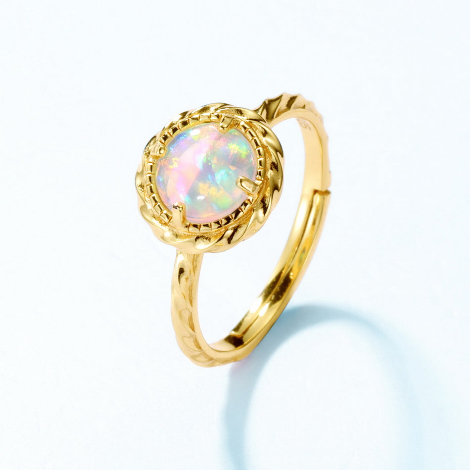 Opal Round Cut Adjustable Ring