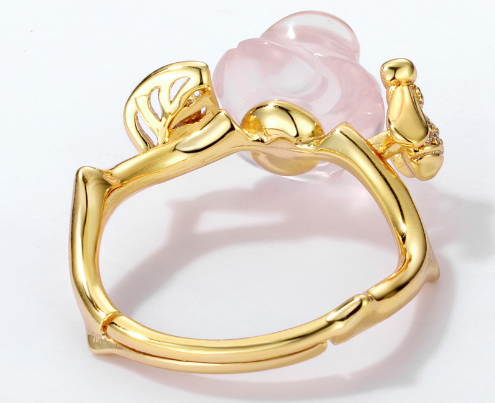 Rose Quartz Rose Flower Adjustable Ring