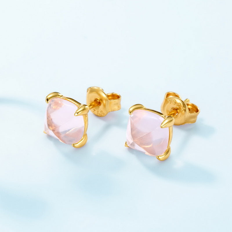 Rose Quartz Pyramid Stud Earrings