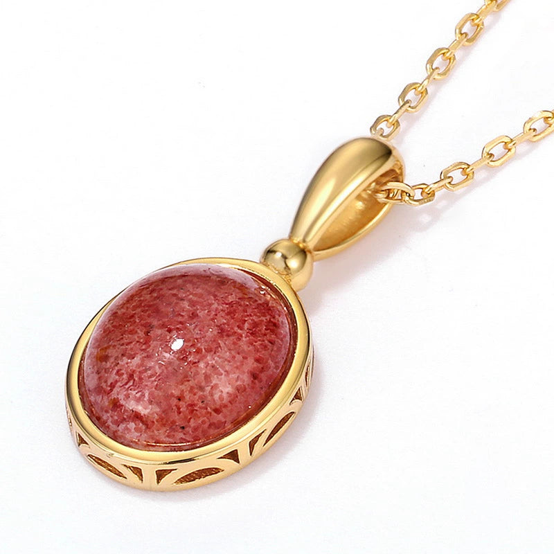 Strawberry Quartz Oval Cut Pendant Necklace