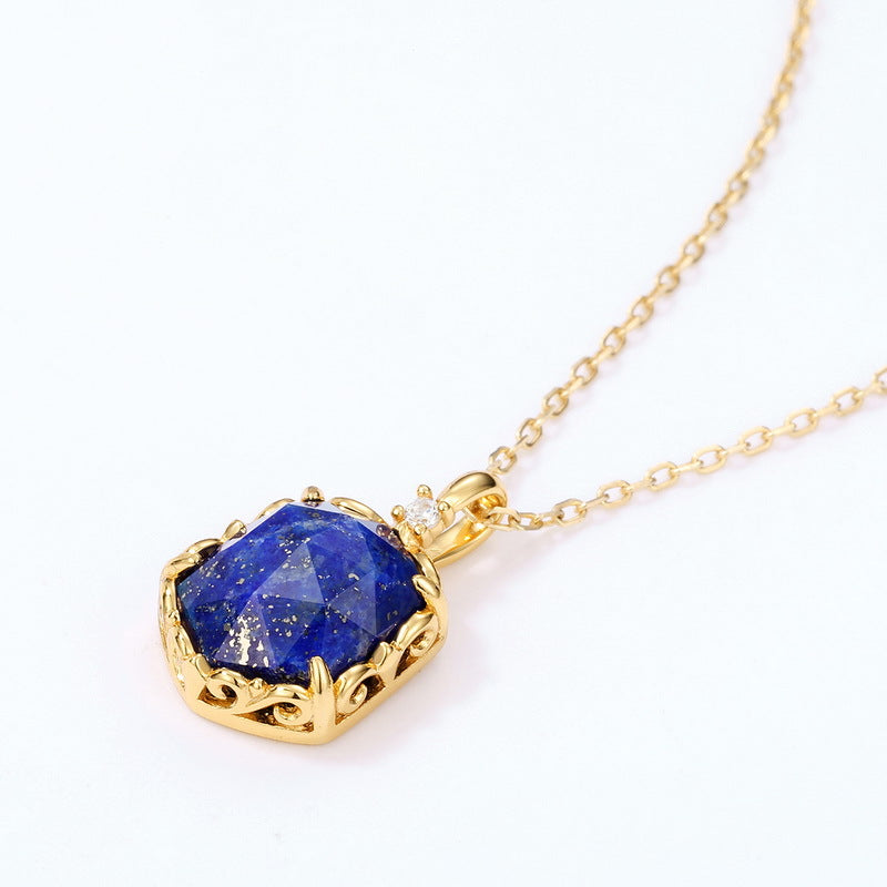 Lapis Lazuli Hexagon Pendant Necklace