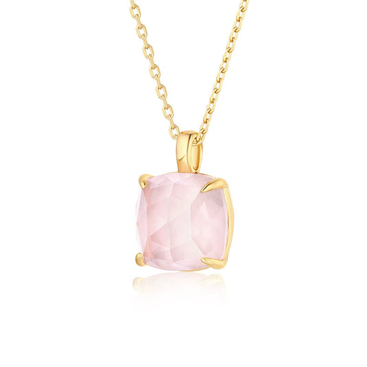 Rose Quartz Cushion Cut Pendant Necklace