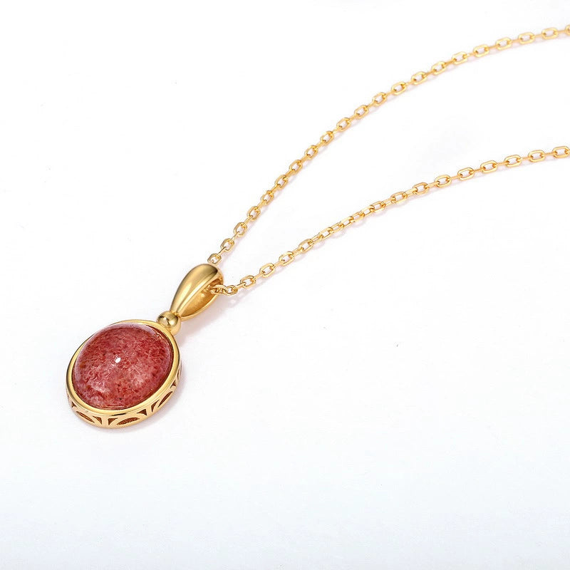 Strawberry Quartz Oval Cut Pendant Necklace