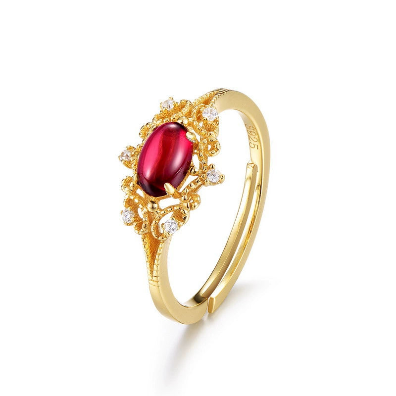 Garnet Oval Cut Vintage Style Adjustable Ring