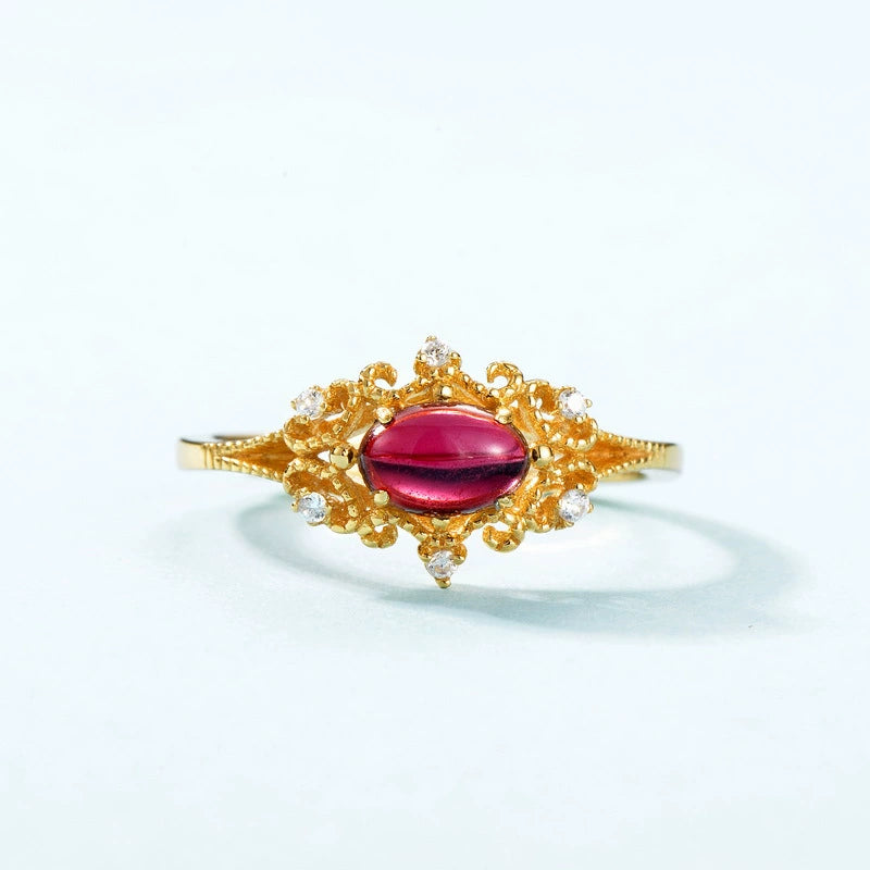 Garnet Oval Cut Vintage Style Adjustable Ring