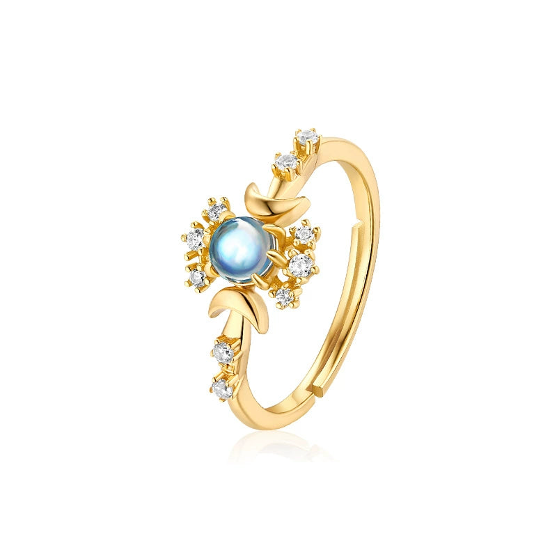 Crystal Crescent Moon Adjustable Ring