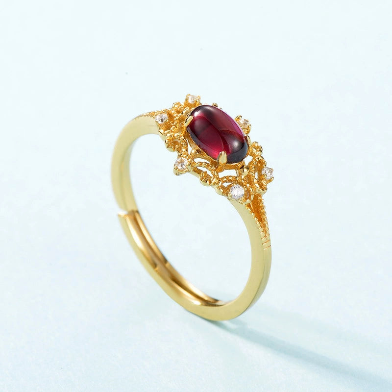 Garnet Oval Cut Vintage Style Adjustable Ring