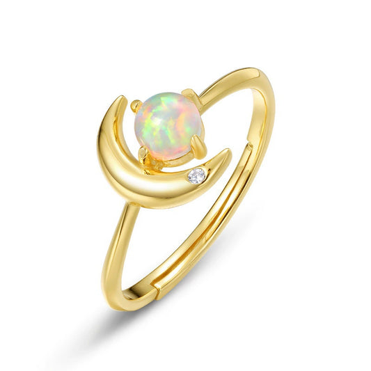 Opal Crescent Moon Adjustable Ring