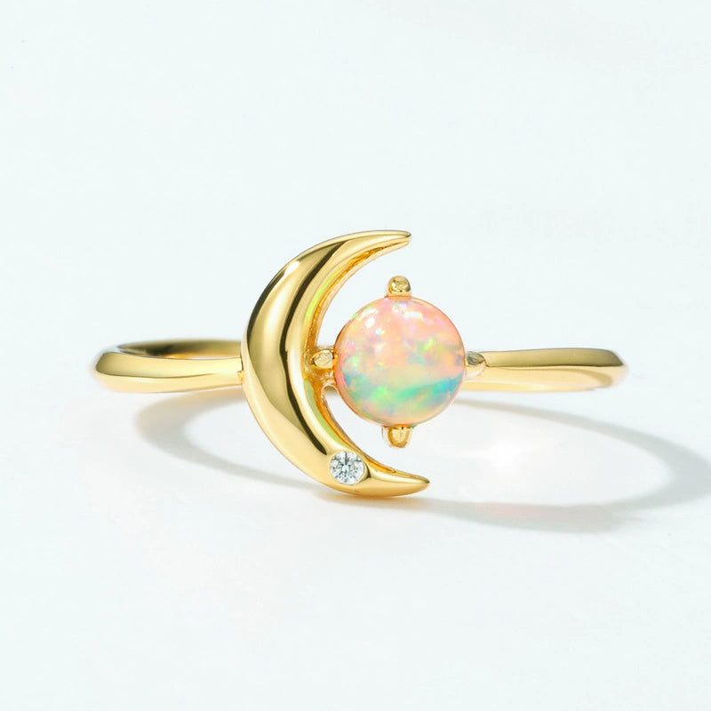 Opal Crescent Moon Adjustable Ring