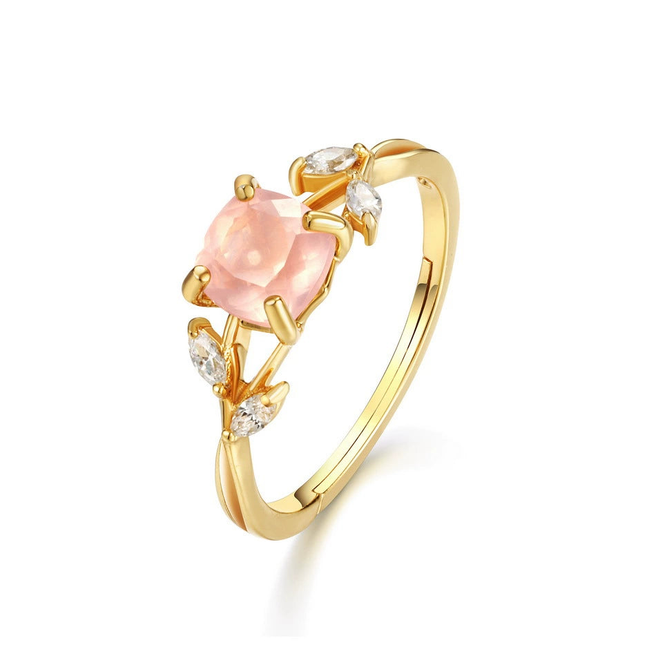 Rose Quartz Cushion Cut Vintage Style Adjustable Ring