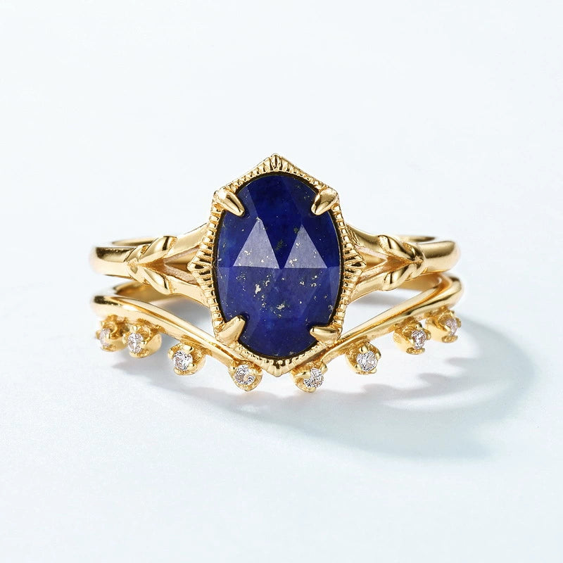 Lapis Lazuli Oval Cut Adjustable Stackable Ring Set