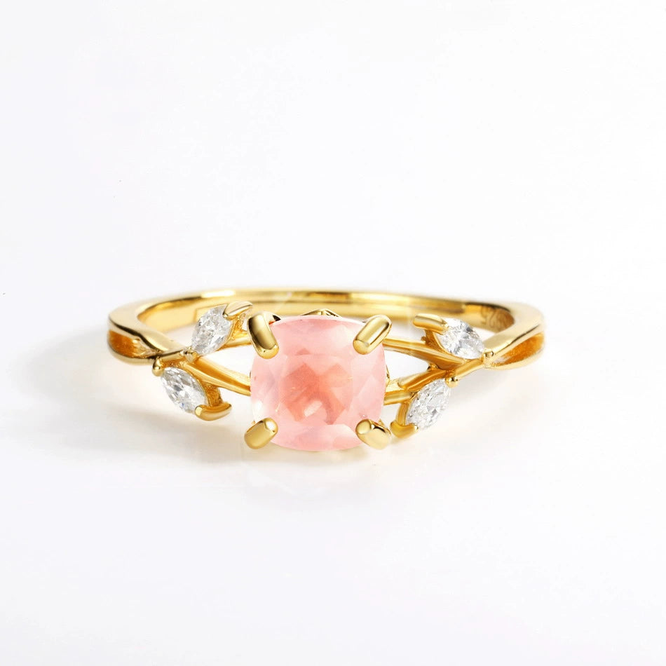 Rose Quartz Cushion Cut Vintage Style Adjustable Ring