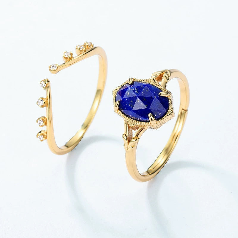 Lapis Lazuli Oval Cut Adjustable Stackable Ring Set