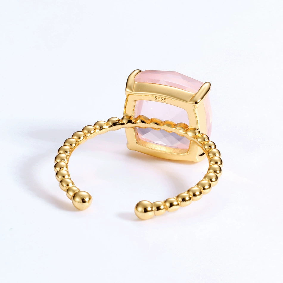 Rose Quartz Princess Cut Adjustable Ring